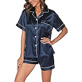 GAESHOW Silk Pajamas for Women Short Sleeve Satin Pajama Set 2 Piece Sleepwear Loungewear Button Down Pj Set