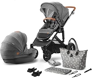 Kinderkraft Kinderwagen 2 in 1 PRIME 2020, Kinderwagenset, Kombikinderwagen, Sportwagen, Buggy und Tragewanne, Große Räder, Luftreifen, Bequemer Buggy-Sitz mit Liegeposition, Zubehör, 0-15 kg, Gray
