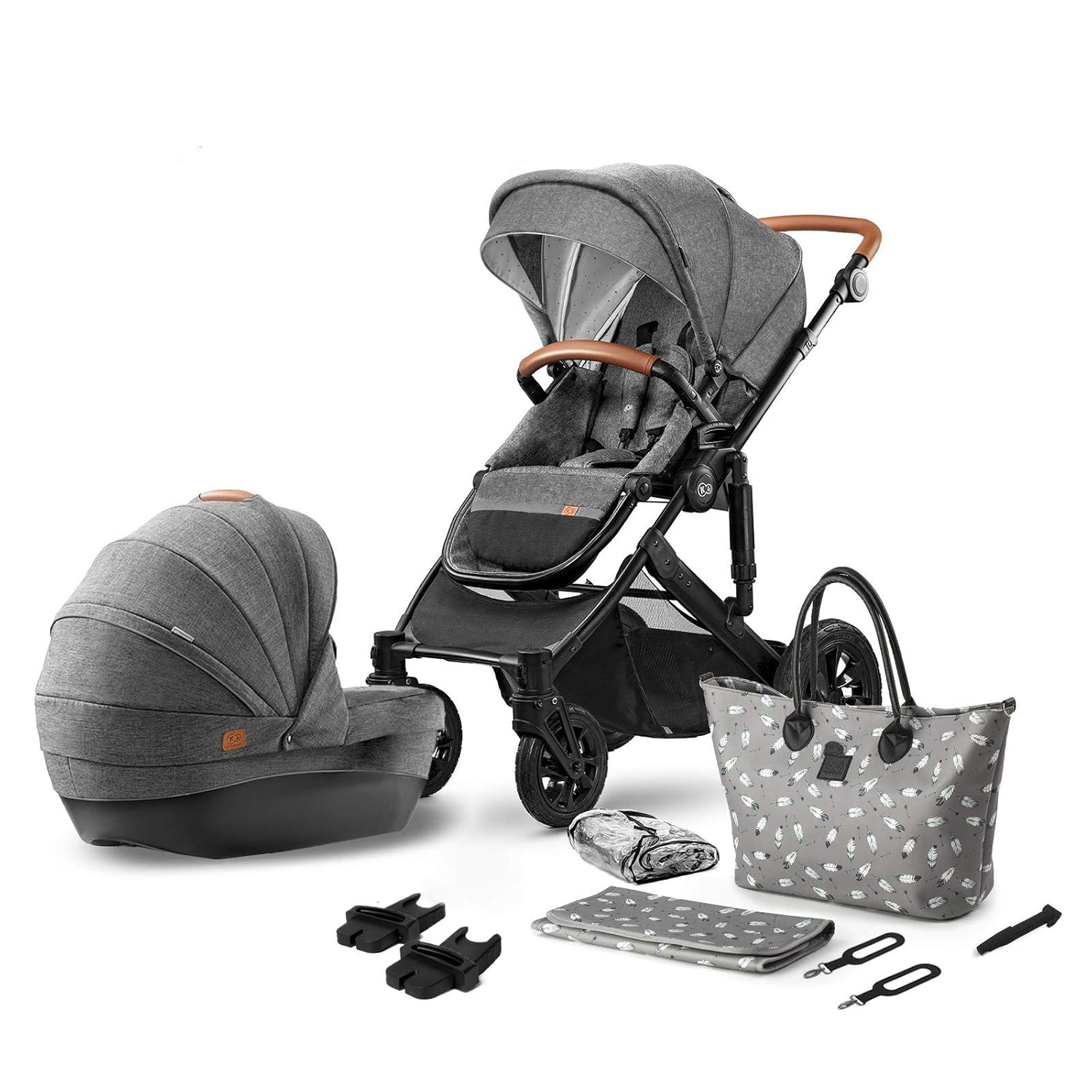 Kinderkraft Kinderwagen 2 in 1 PRIME 2020, Kinderwagenset, Kombikinderwagen, Sportwagen, Buggy und Tragewanne, Große Räder, Luftreifen, Bequemer Buggy-Sitz mit Liegeposition, Zubehör, 0-15 kg, Gray