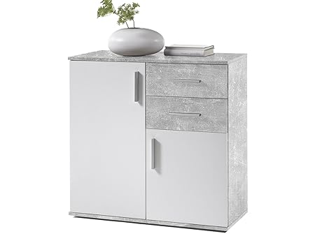 Kommode Schrank Sideboard Mehrzweckschrank Standschrank 'Freida IV' Beton / Weiß