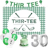 Golf 30th Birthday Decorations Green Golf Theme Thir-Tee Backdrop Banner Cake Topper Number 30 Foil Balloons Kit for Women Men 30th Birthday Party Supplies