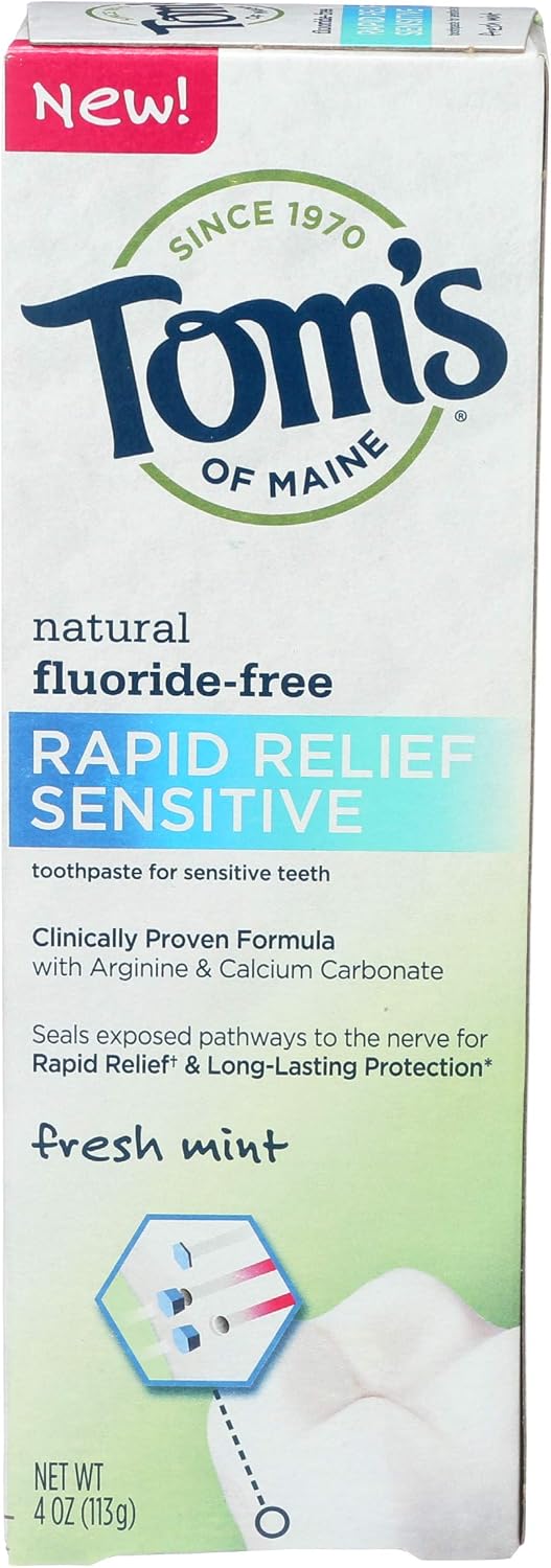 Tom's Of Maine Rapid Relief Sensitive Toothpaste, Fresh Mint, 113g, White, 113 g (Pack of 1)