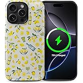 for iPhone 16 Pro Case Aesthetic Cute Pattern Magnetic [Compatible with Magsafe] Slim Shockproof Full Body Protection for Girls Women,Yellow Lemon