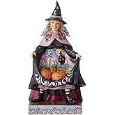 Enesco Jim Shore Heartwood Creek Halloween Witch with Pumpkins in Skirt Figurine- Stone Resin Hand Painted Crafted Collectible Halloween Figurines Home Decor Statue, 8.27 Inch