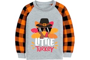 CM-KID Toddler Boy Thanksgiving Shirt Pumpkin Monster Truck Dino Turkey Orange Plaid Long Sleeve Tshirt Tops 2-7 Years