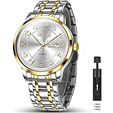 Taxau Mens Silver Watch Luxury Minimalist Dress Watch Classic Waterproof Watches for Men Analog Quartz Stainless Steel Men's Wrist Watches with Date Luminous Relojes para Hombres