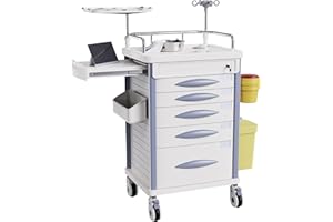 OLERN Medical Rolling Crash Cart with Accessories-CPR Board, IV Pole, O2 Holder, Trash Bin, Drawers with Dividers, Mobile Medical Cart for Clinic, Hospital, Nursing Center, Salon, 24.6”Wx19.1”Dx37.1”H
