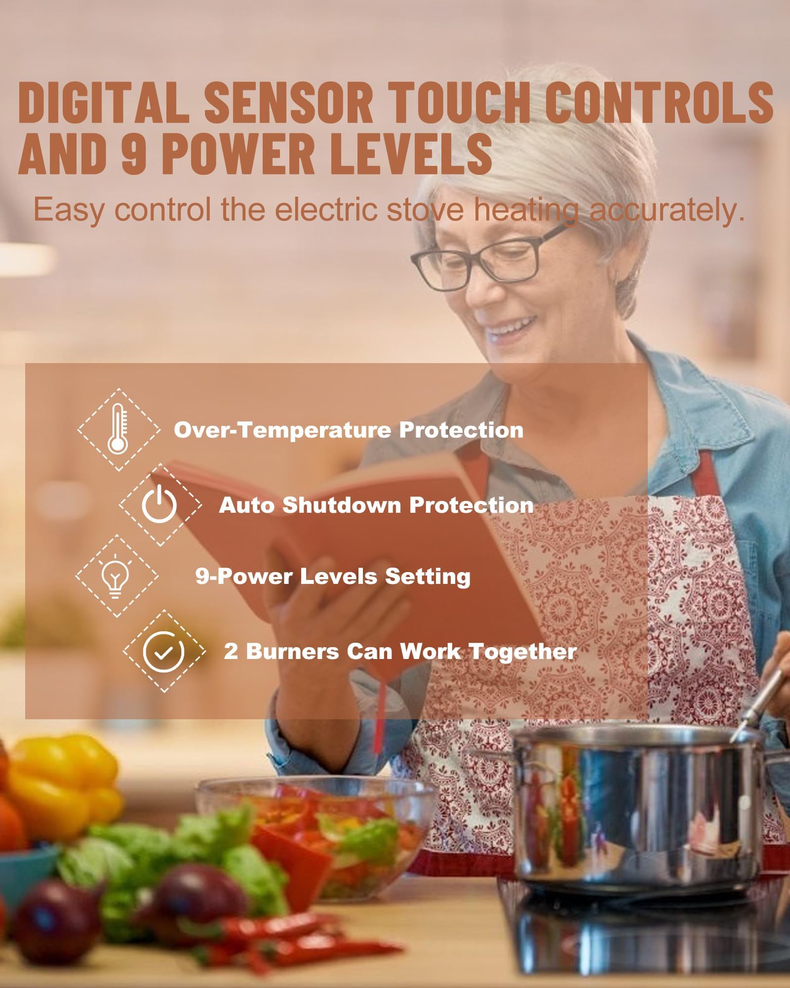 12 Inch Induction Cooktop 2 Burners Built-in Electric Stove top Boost Electric Hob Cooktop with 9 Power Levels, Child Safety Lock,Timer, 220-240V