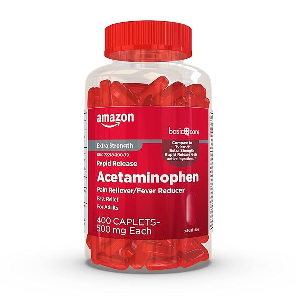 AMAZON BASIC CARE RAPID RELEASE ACETAMINOPHEN CAPLETS 500 MG, EXTRA STRENGTH PAIN RELIEVER AND FEVER REDUCER, 400 COUNT