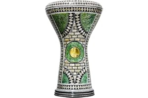 FAMA.store New Gawharet El Fan Drum Darbuka tabla doumbek 17/17.5 inch inlaid mother of pearl with free bag (Green Castle)