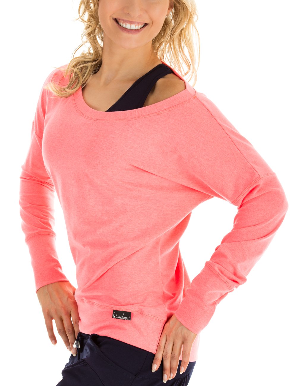 Winshape Ladies' Long Sleeved Casual Sport Dance Fitness, Womens, Freizeit Sport Dance Fitness Longsleeve, Neon Coral, XL