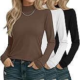 Sweetyweee 3 Pack Cotton Women's Mock Turtleneck Shirts Long Sleeve Mock Neck Tops Casual Pullover Basic Tees Undershirt