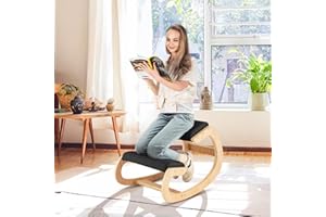 Giantex Ergonomic Kneeling Desk Chair, Rocking Knee Chair with Cushion & Solid Wood Frame, Natural Relief for Neck or Back Pain, Posture Chair for Desk, Home, Office, Max Load 330 Lbs (Black)