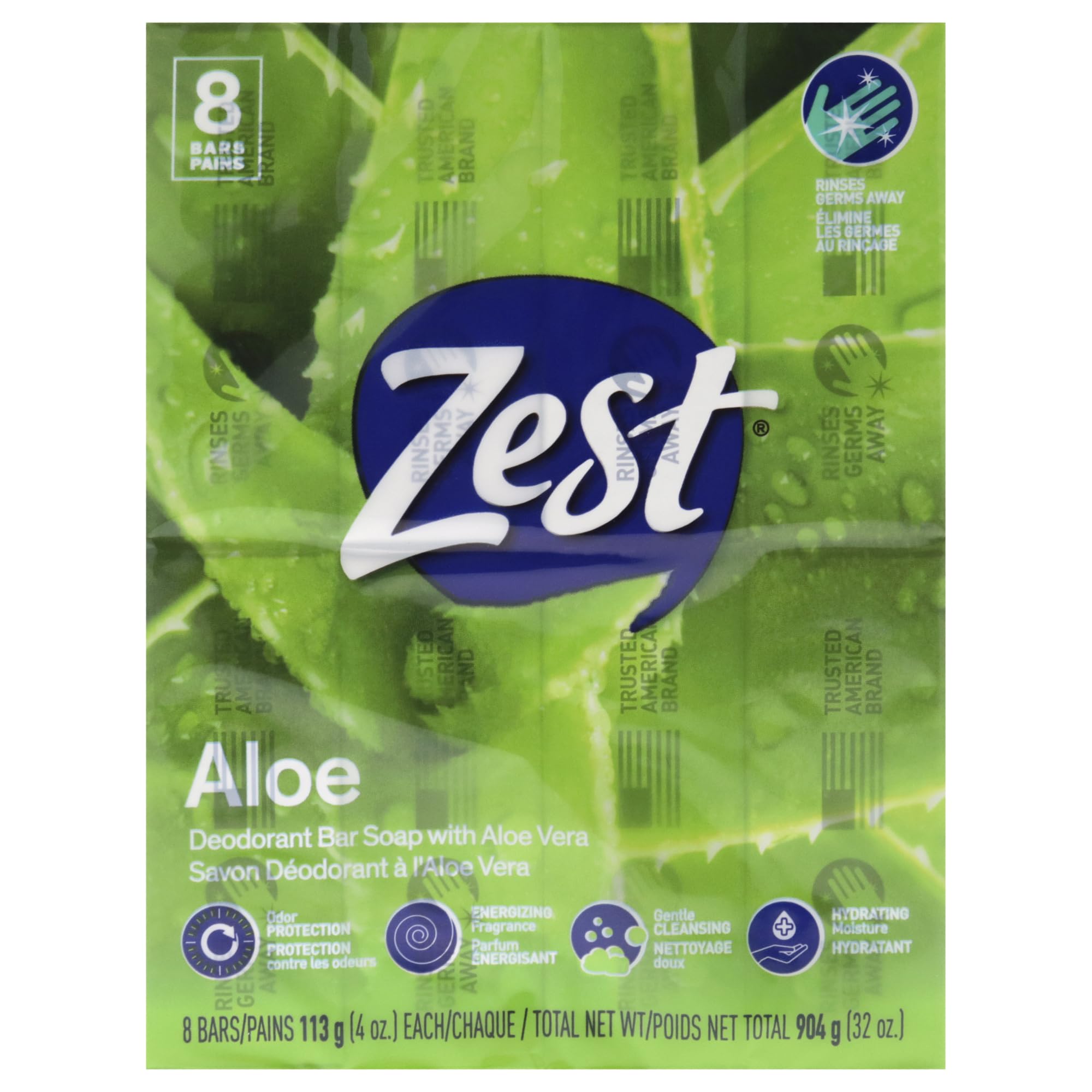 Zest Fresh Aloe Refreshing Bar Soap, 4 oz, 8 count