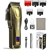 GinJee Hair Clippers for Men, Cordless & Corded Barber Clipper with 5Hrs Runtime, 7000RPM Rotary Motor & LED Display, Waterproof Professional Hair Cutting Kit for Men and Home Use (Gold)