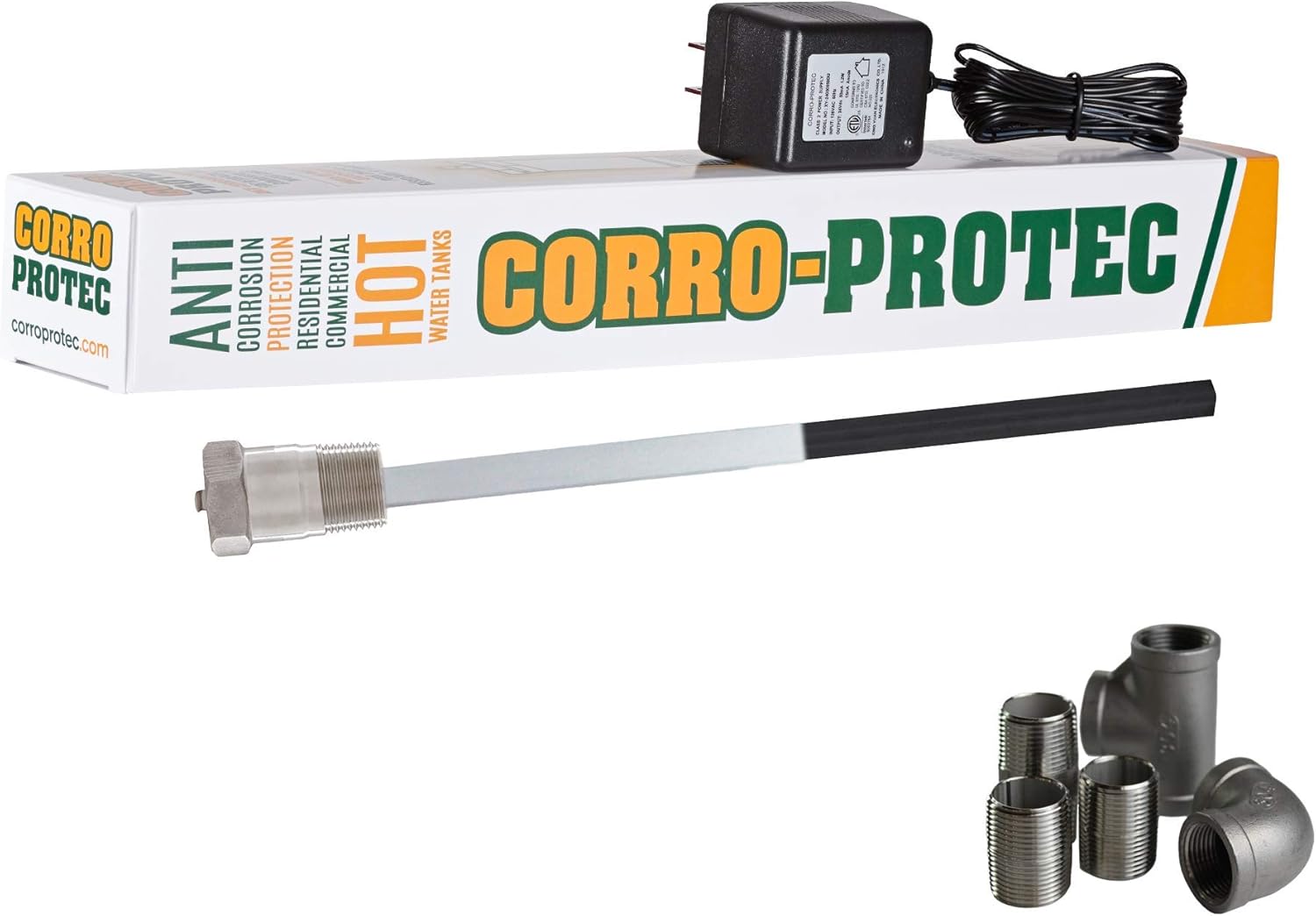 Corro-Protec CP-R Water Heater Powered Titanium Anode Rod (40-89 Gallon Tank) - Eliminate Odor (Sulfur/rotten egg smell), Corrosion and Reduce Limescale - - 