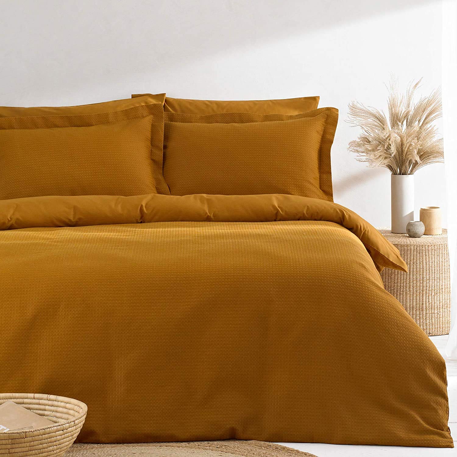 The Linen Yard Waffle Duvet Cover Set, Ginger, Single