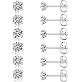 3 Pairs Hypoallergenic Stud Earrings for Women Men, 316L Stainless Steel CZ Earrings, 4mm Cubic Zirconia Studs, Classic Steel Color Earrings Set for Daily Wear