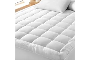 Bare Home Queen Mattress Topper Cotton Top - Plush Topper for Mattress - Fitted Mattress Cover - Cooling Breathable Air Flow - 8" to 21" Deep Pocket - Soft Mattress Pad (Queen, White)