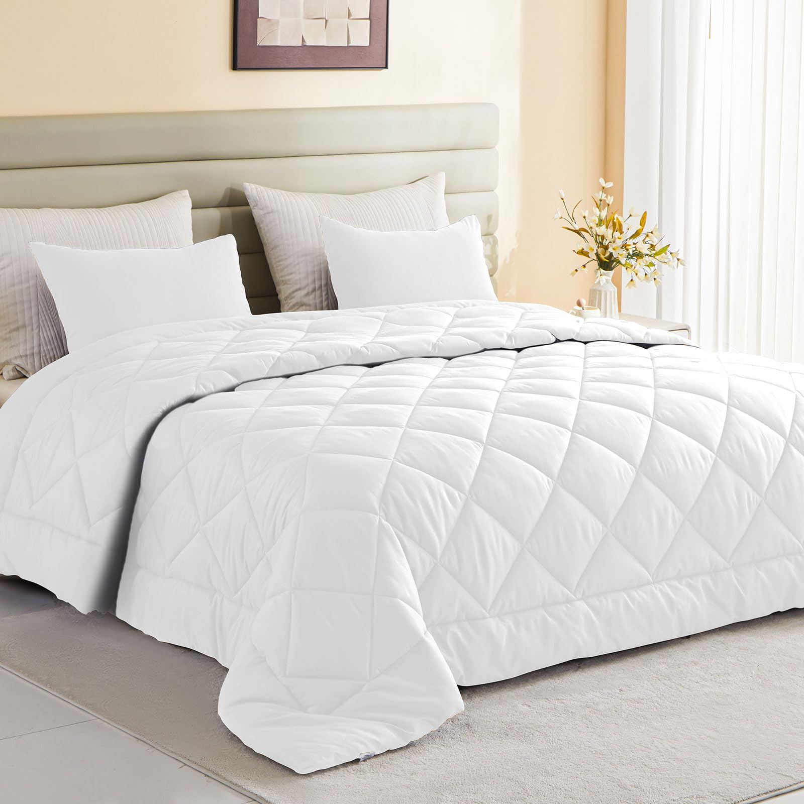 Photo 1 of 120x120 Oversized King Comforter, Extra Large King Size Comforter Oversized, All Season Soft Lightweight Quilt Down Alternative Duvet Insert with 8 Corner Tabs(120x120, White)