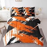 jejeloiu Abstract Art Comforter Set with Sheets Kids Twin Size 7 Pieces Modern Geometric Bedding Set for Boys Girls Teens White Black Orange Bed in a Bag Room Decor