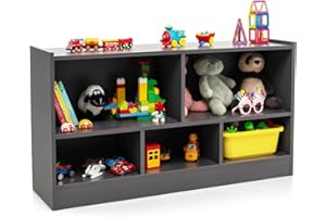 Costzon Toy Storage Organizer for Kids, 5-Section School Classroom Storage Cabinet for Organizing Books Toys, Wooden Bookshel