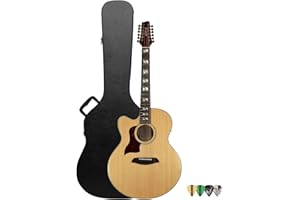 Sawtooth Maple Series Left-Handed 12-String Acoustic-Electric Cutaway Jumbo Guitar with Hard Case & Pick Sampler