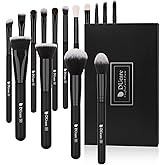 DUcare Makeup Brushes 15Pcs Premium Synthetic Kabuki Makeup Brush Set, Professional Foundation Concealers Powder Blush Blending Face Eye Shadows Black Brush Sets