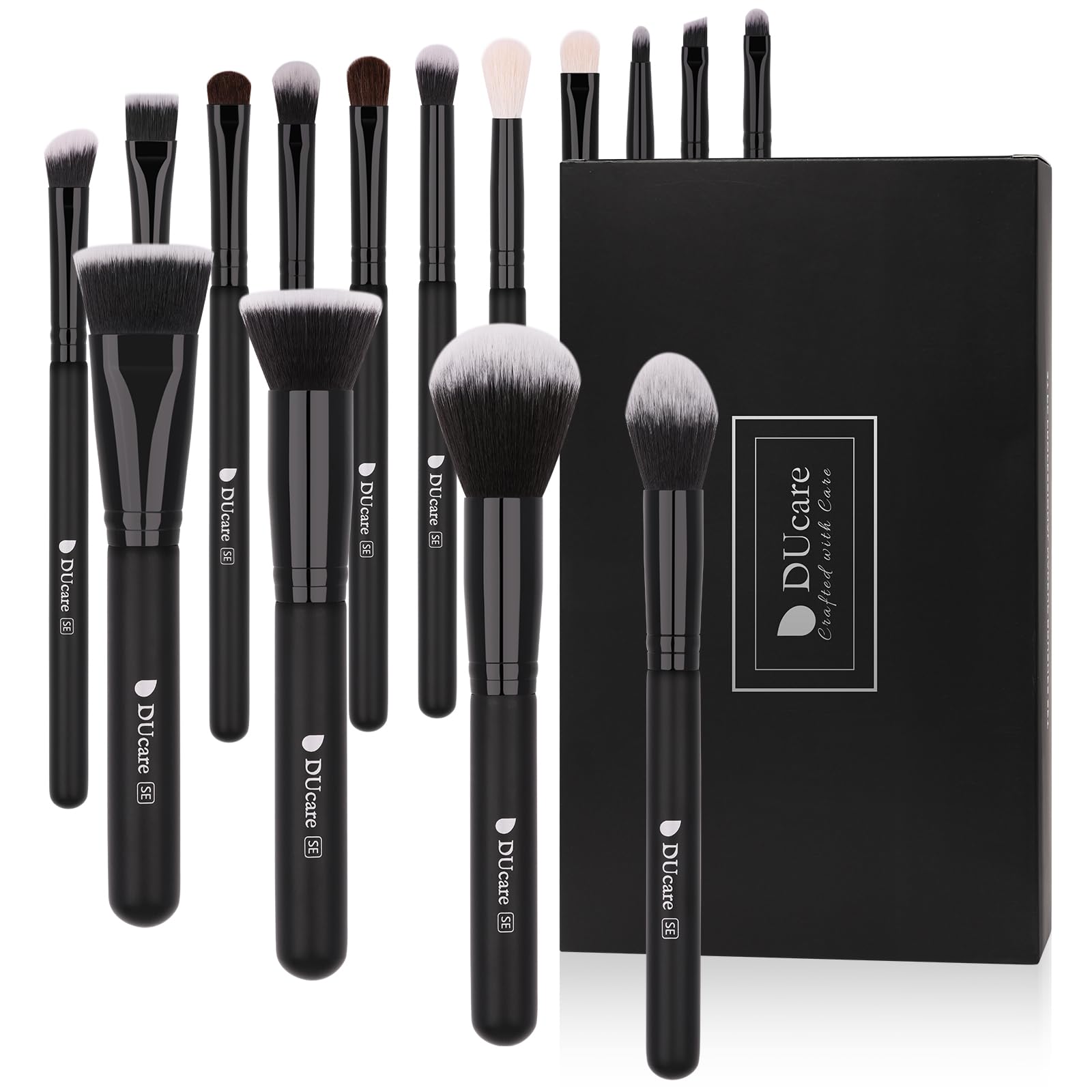 Photo 1 of **USED** DUcare Makeup Brushes 15Pcs Premium Synthetic Kabuki Makeup Brush Set, Professional Foundation Concealers Powder Blush Blending Face Eye Shadows Black Brush Sets