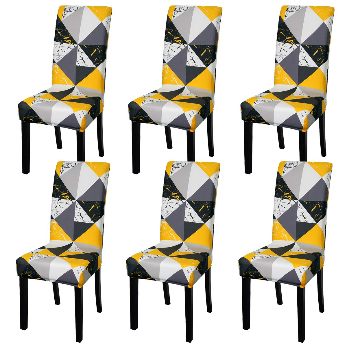 ele ELEOPTION Printed Stretch Dining Chair Covers Removable Washable Elastic Spandex Dining Chair Slipcovers High Back Chair Protector Seat Covers for Dining Room Wedding Banquet Party(E, Set of 6)