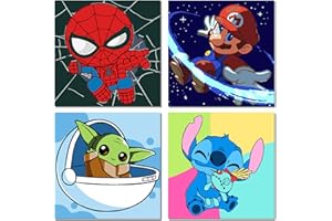 xackcme 4 Pack Cartoon Paint by Number for Kids-Cartoon Paint by Numbers for Kids Ages 4-8-12,Easy Paint with Numbers DIY Acrylic Oil Painting Kits for Home Wall Decor(8X8inch)