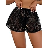 YELAIVP Women's Cover Up Shorts Hollow Out High Waist Bikini Bottoms Drawstring Beach Coverups Bathing Suit Swimsuit Bottom