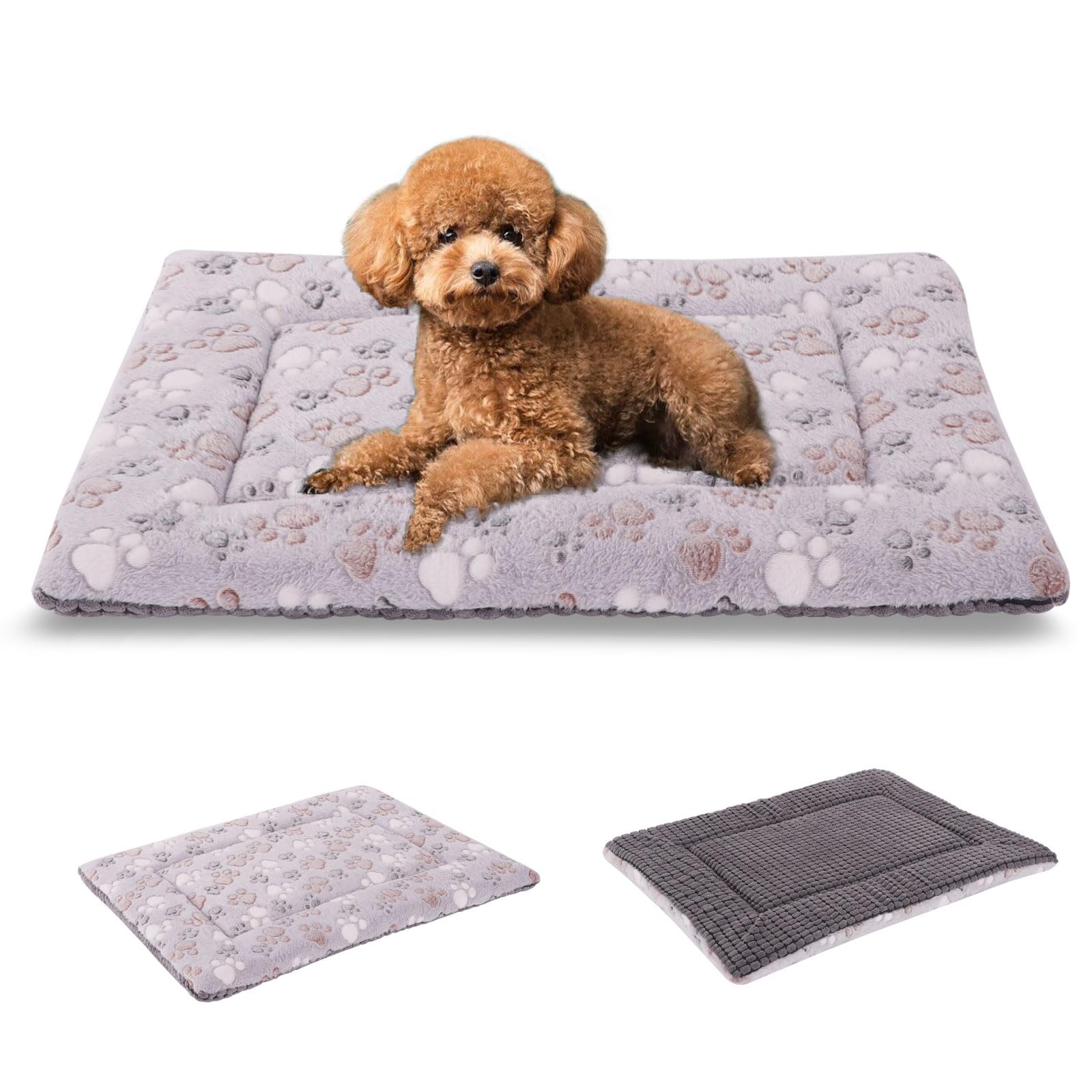 BVAGSS Dog Bed Mat, Reversible Crate Pad, Memory Foam Beds - Soft Warm Pet Cushion, Washable Sleeping Mattress (60x45x4cm, Grey Paw)