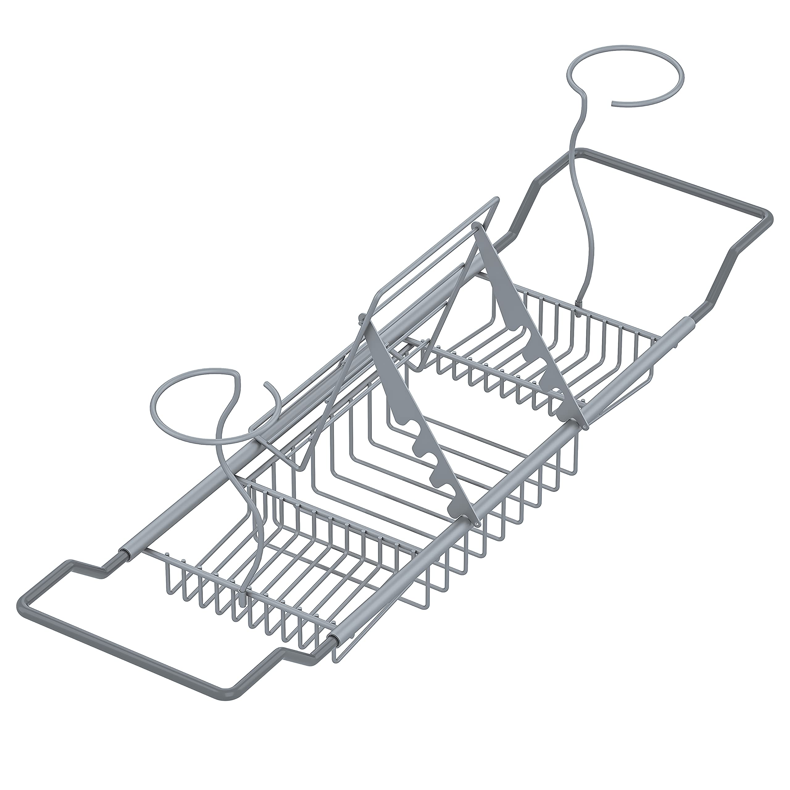 Mabel Home Adjustable Bathtub Caddy Tray, Stainless Steel Bath Tup Rack, with Removable Wine Glass Holders and Book Holder (Silver)