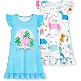 WonderBabe 2Pcs Girls Nightgowns Unicorn Pajamas Toddler Nightgown Sleepwear Flutter Short Sleeves Night Gowns for Kids