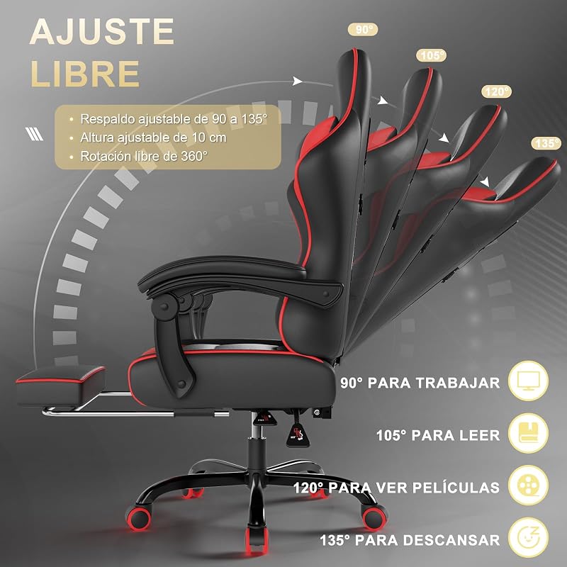 Cadeira profissional de gaming com massageador, cadeira de gaming em PU com apoio de cabeça e apoio, cadeira ergonómica de escritório com massagem lombar, reclinável entre 90-150° e capacidade de 150KG vermelho-preto