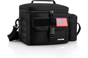 JOYHILL Tactical Lunch Box for Men, Insulated Lunch Bag with Detachable Bottle Pouch Holder, Large Durable Thermal Cooler Bag for Adult, Modern Leakproof Bag for Work, Camping, Picnic, Black,13L