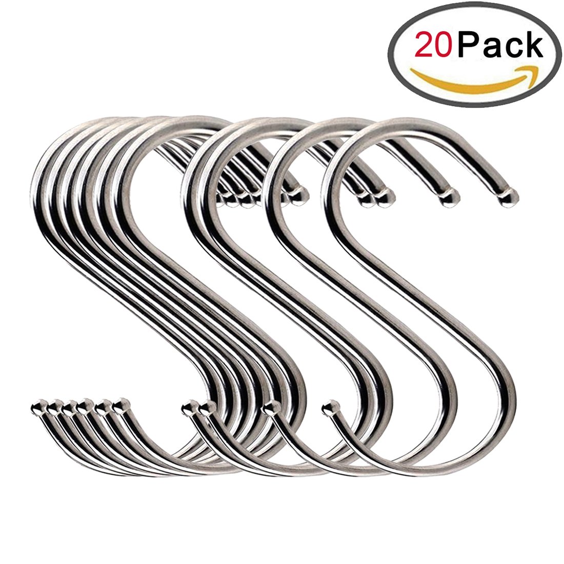 20PCS Stainless Steel S Shaped Hooks Hanging Hooks Hangers for Bathroom