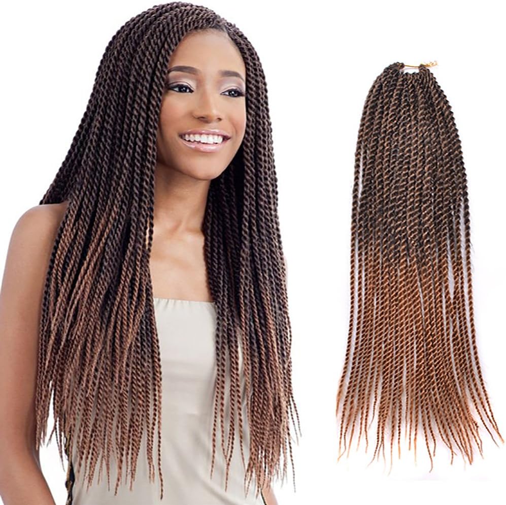 Ombre Senegalese Twist Hair Crochet Braids Hairstyles 2S Pretwist Box Braid Crochet Hair Extensions 18Inch 30Strands 75Gram/Pack (18inch 3pcs, ombre 27)