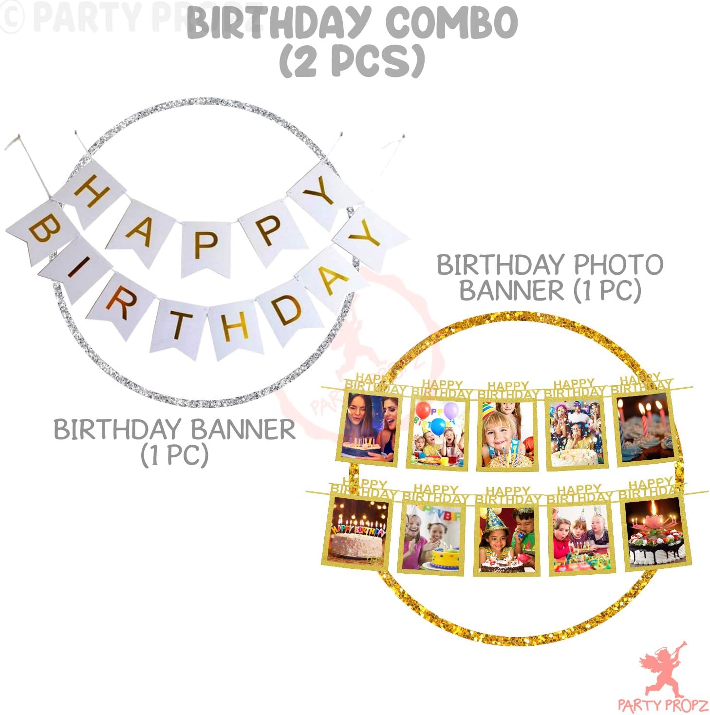 White And Golden Exclusive Birthday Banner And Photo Banner For