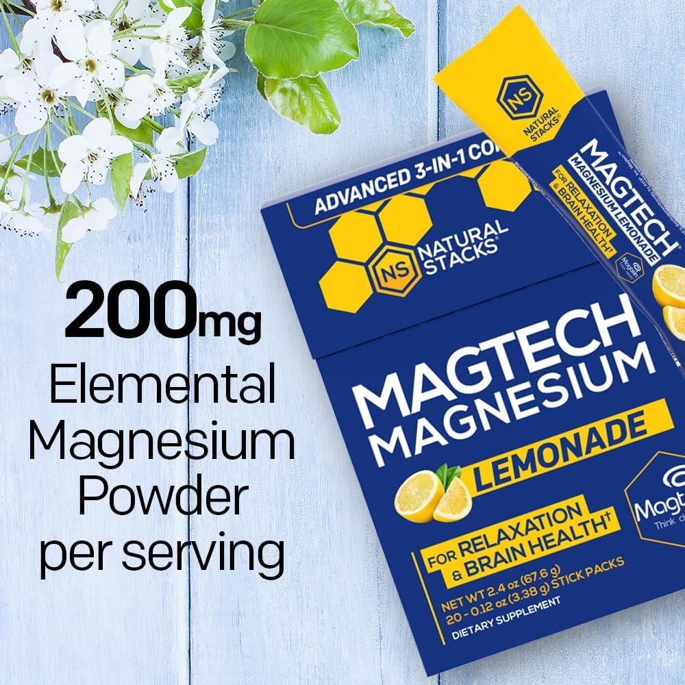 NATURAL STACKS MagTech Magnesium Capsules + Magtech Drink Mix Bundle - Supports Relaxation & Brain Health* - 50 Total Servings