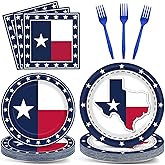 gisgfim 96Pcs Texas State Flag Party Supplies Paper Plates Napkins Texas State Theme Party Tableware Set Texas State National Party Decorations Favors for Family Gathering Dining Serves 24