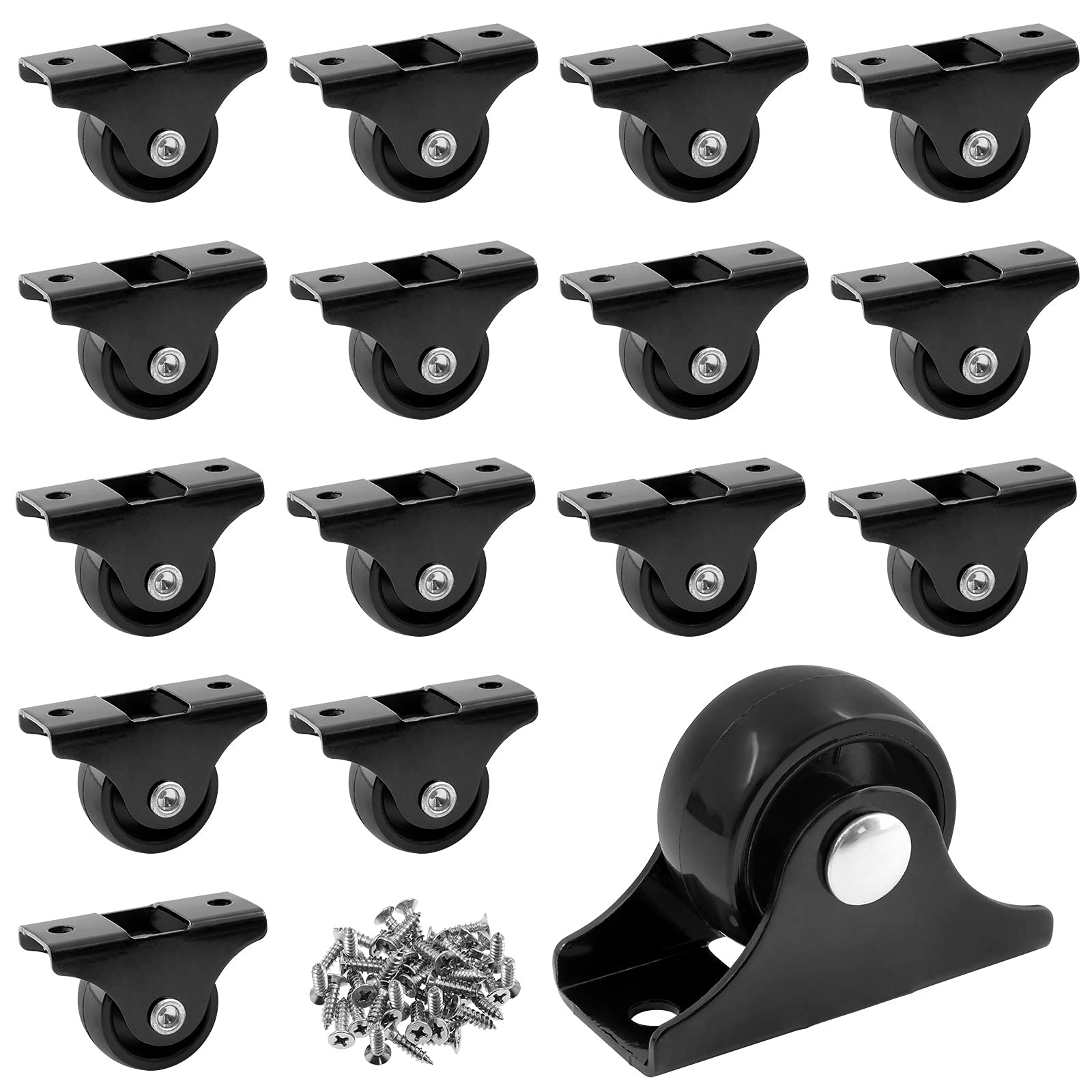 Photo 1 of Cionyce 20 Pcs 1" Caster Wheels Rigid Non Swivel Fixed Casters with Metal Top Plate Black Hard Plastic Wheels for Furniture, Black