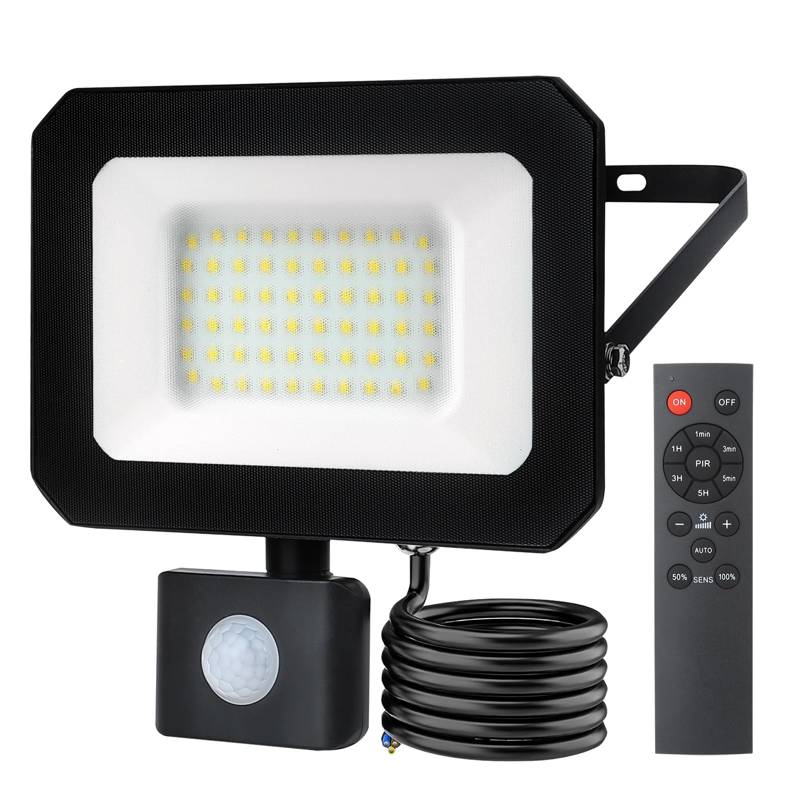 HLFVLITE LED Flood Light Outdoor, 50W Security Light Motion Sensor Wall Light with Remote Control, IP65 Waterproof, 6500K, 4 Lighting Modes