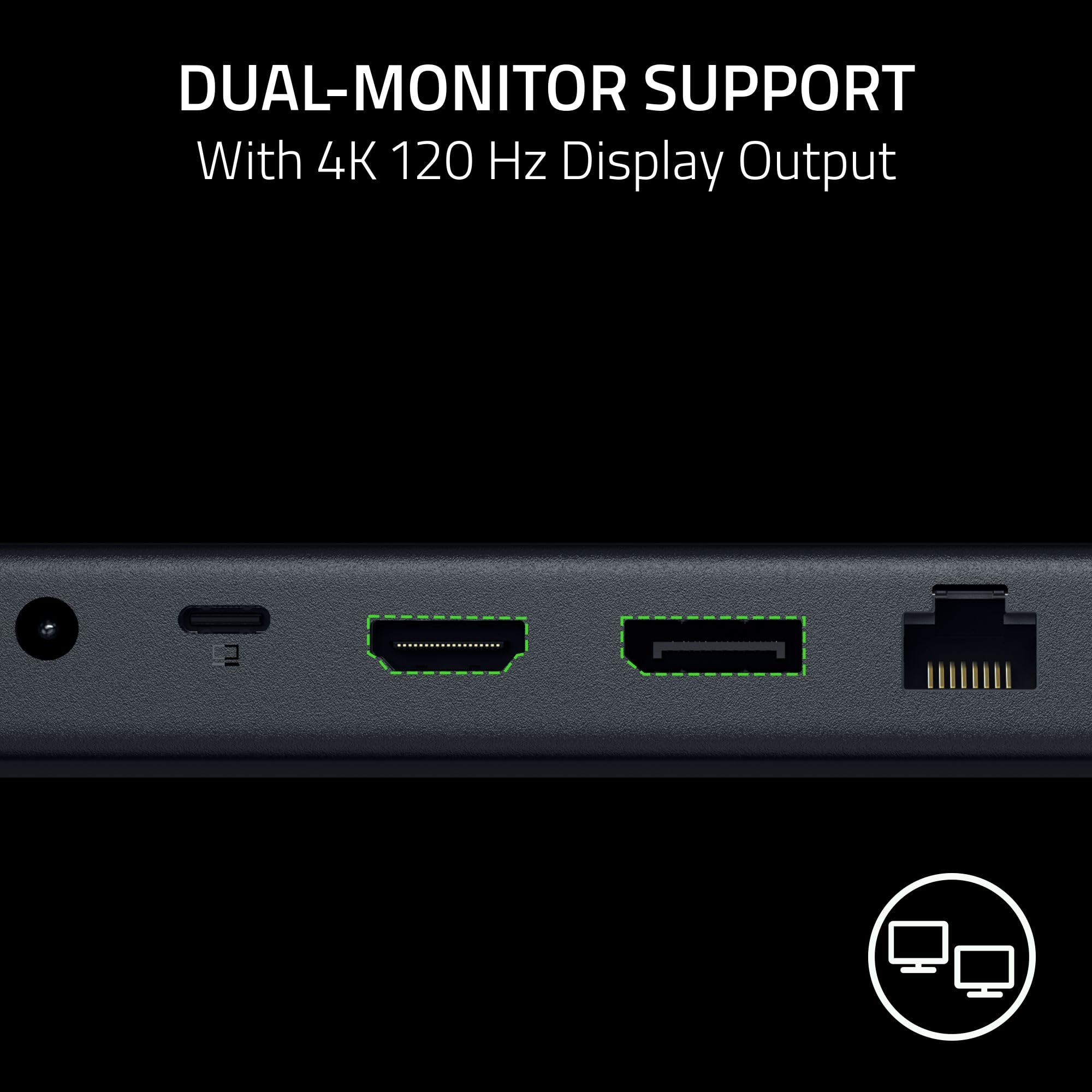 Razer USB 4 Dock: 14 Ports (Type C, Type A, HDMI, DP, Ethernet, SD, 3.5mm) - Dual Monitor Up to 4K 120 Hz - Laptop & Phone Fast Charge - Durable Lightweight Casing - Windows & Mac Compatible - Black