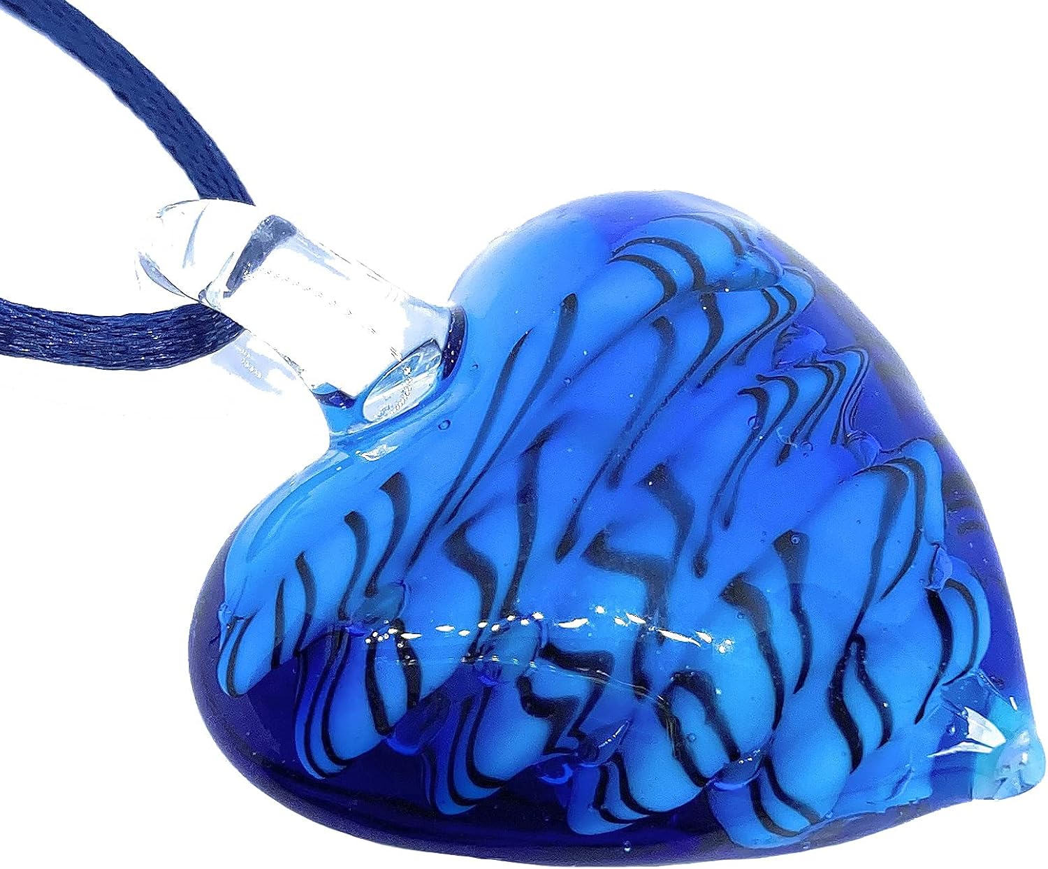 Ciondolo a forma di cuore in vetro di Murano, tonalità di blu, spessore