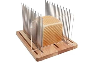 RESBYWARM Bread Slicer, Stainless Steel Bread Slicer for Homemade Bread,Adjustable Bread Slicing Guide, Foldable and Compact Cutting Guide, Durable and Stable Wooden Structure for Bread Loaf Slicer
