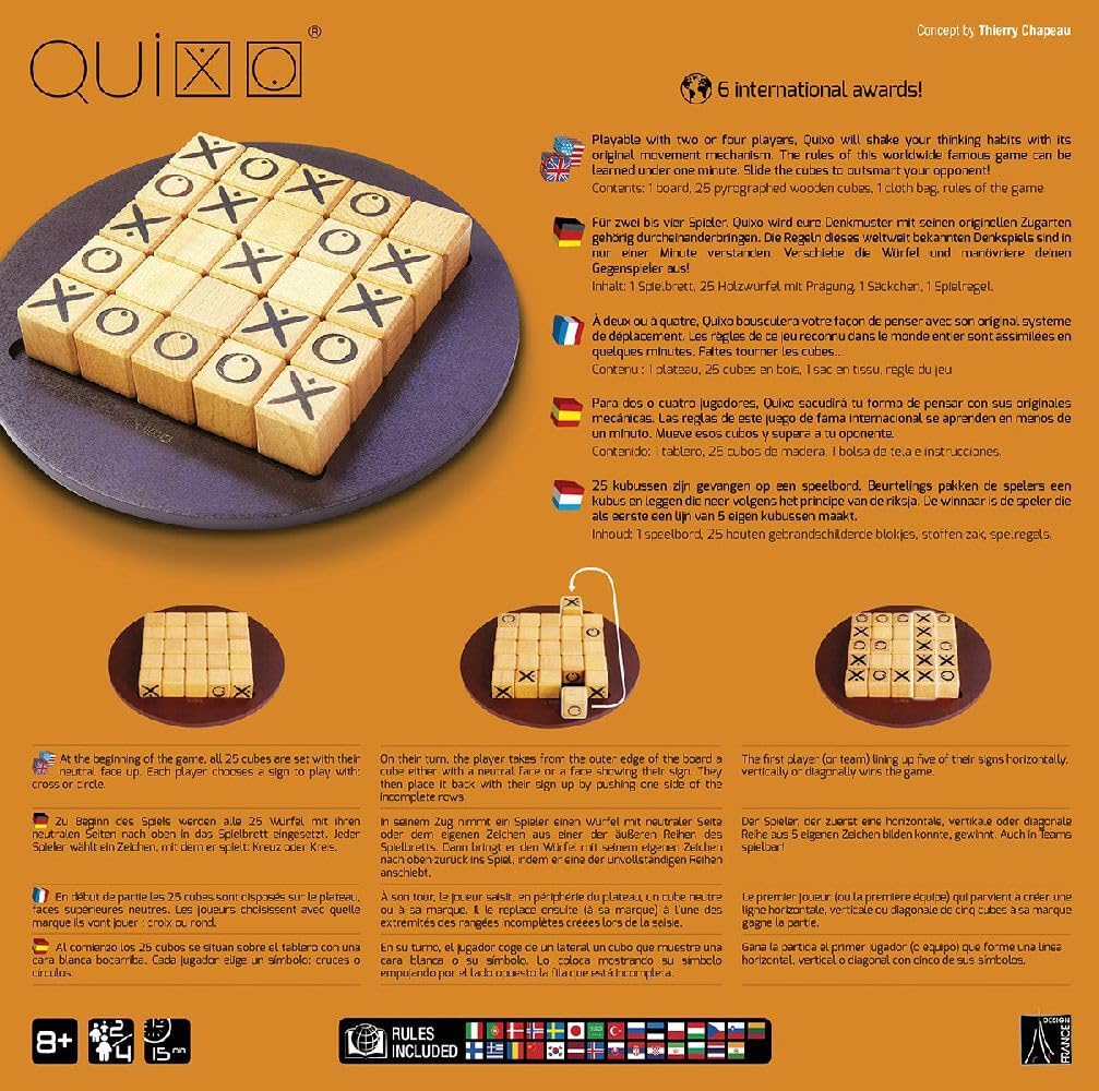 Quixo | Wooden Abstract Strategy Board Game for Kids and Adults | Family Game Night Favorite | Tic-Tac-Toe Style Competitive Puzzle | Easy to Learn, Fast to Play | Ages 8+ | 2-4 Players | 15 Min