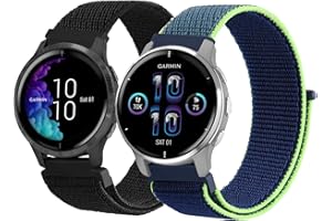 WANME 2 Pack Bands for Garmin Venu / Venu 2 Plus / Venu Sq Watch Band Women Men, Soft Nylon Adjustable Replacement Wristband Strap for Garmin Vivomove Sport, Vivoactive 3 / 3 Music, Forerunner 645 / 245 Music Smart Watch
