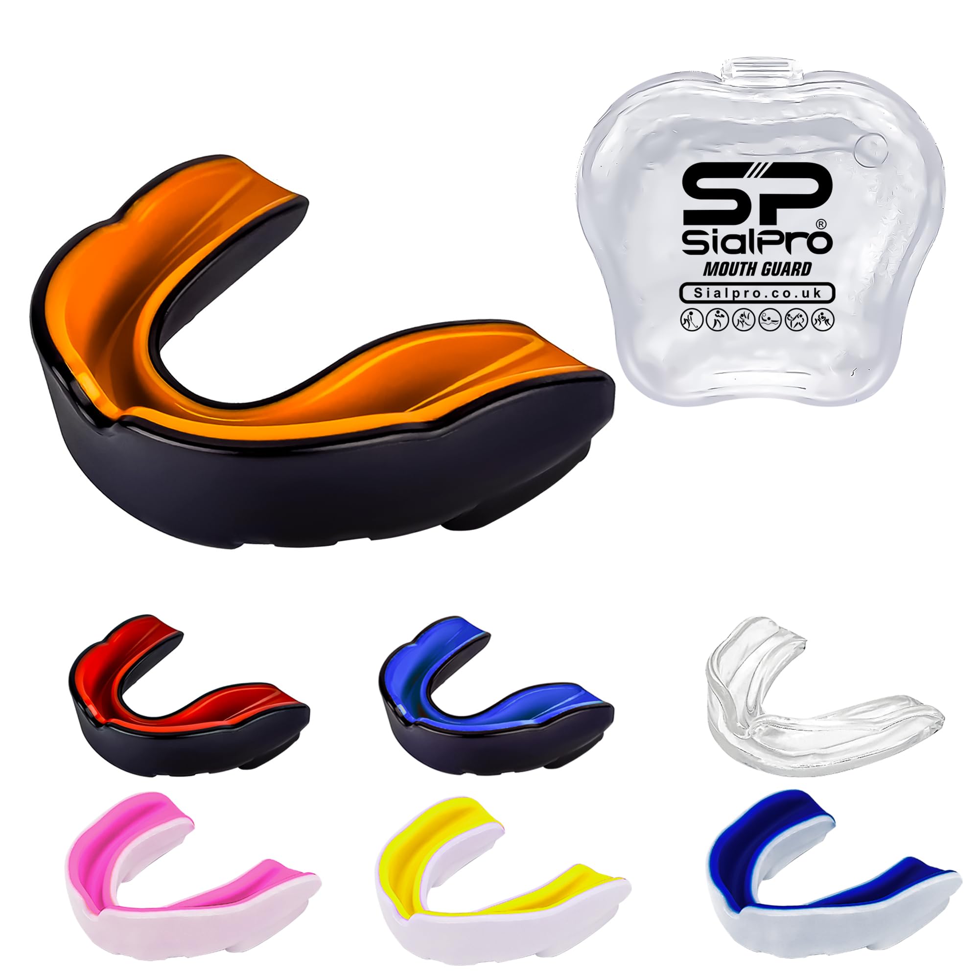 Double Layer Mouth Guards Slim Fit Junior Mouldable Gum Shield with Case for Boxing Men MMA Rugby Hockey Basketball Muay Thai Kickboxing Football All Contact Sports (<11 Years), Black-Orange